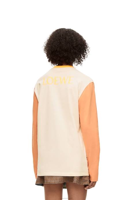 Loewe mujer hen camiseta de manga larga de algodón LP64836 beige