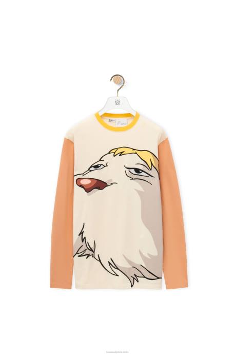 Loewe mujer hen camiseta de manga larga de algodón LP64836 beige