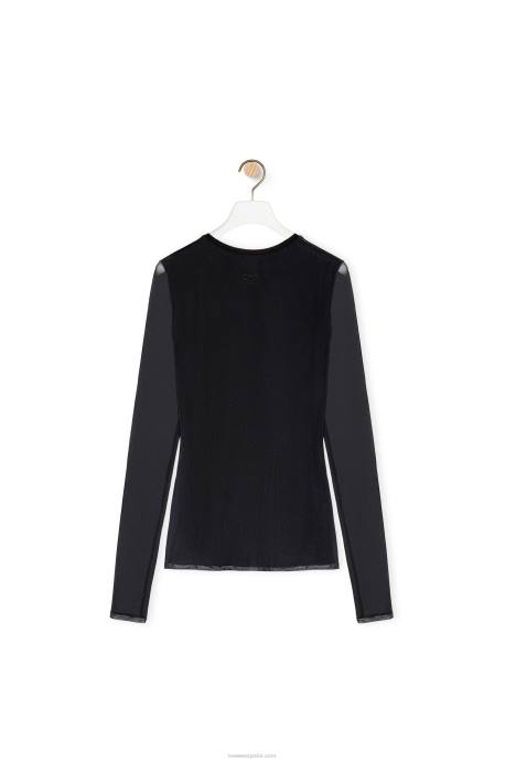 Loewe mujer top anthurium en malla semitransparente LP64882 negro/rojo