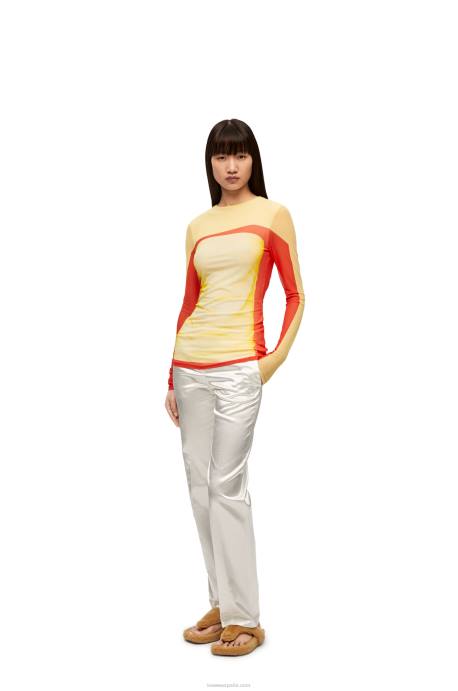 Loewe mujer top de manga larga en malla LP64852 rojo amarillo