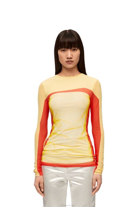 Loewe mujer top de manga larga en malla LP64852 rojo amarillo