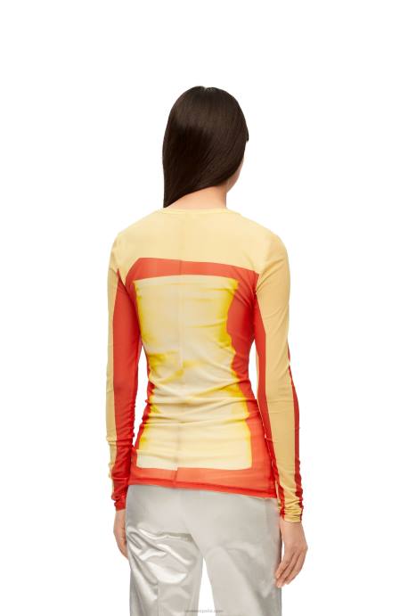 Loewe mujer top de manga larga en malla LP64852 rojo amarillo