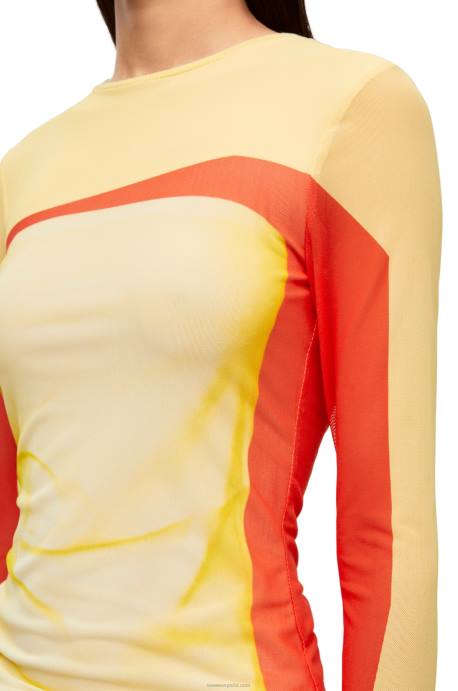 Loewe mujer top de manga larga en malla LP64852 rojo amarillo