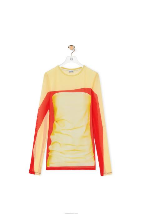 Loewe mujer top de manga larga en malla LP64852 rojo amarillo