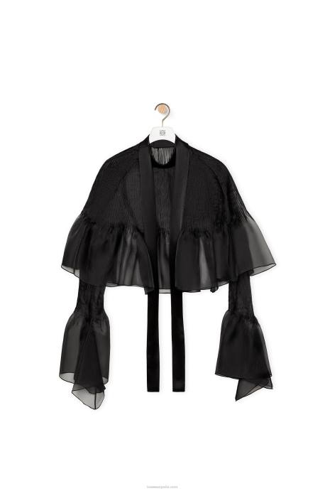 Loewe mujer top fruncido en organza de seda LP64885 negro