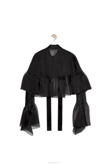 Loewe mujer top fruncido en organza de seda LP64885 negro