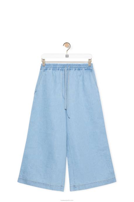 Loewe mujer pantalones capri de mezclilla LP641182 mezclilla ligera