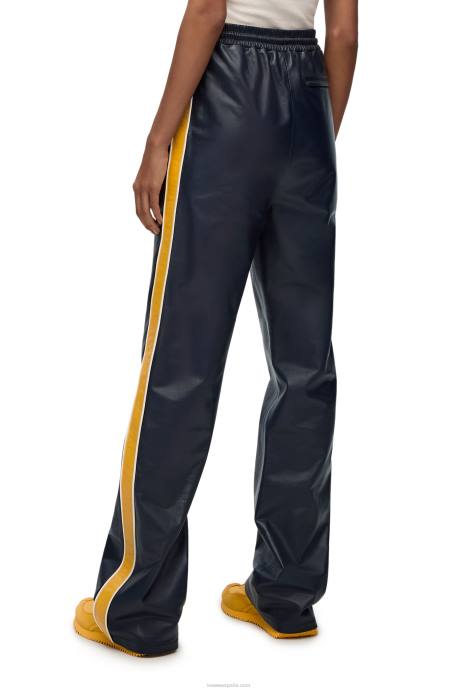 Loewe mujer pantalones de chándal en napa LP641118 azul marino/amarillo