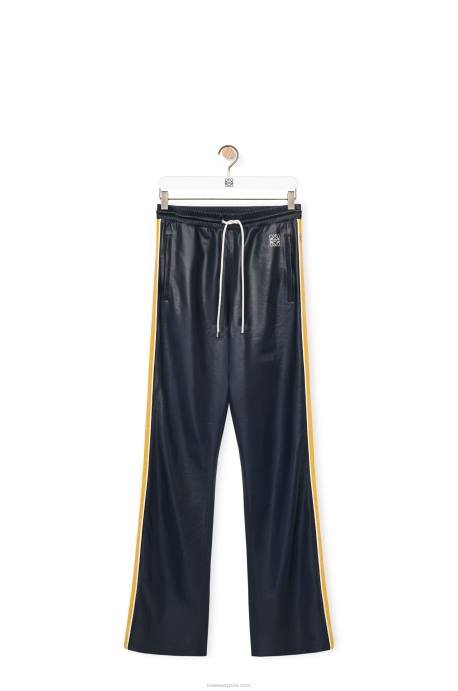 Loewe mujer pantalones de chándal en napa LP641118 azul marino/amarillo