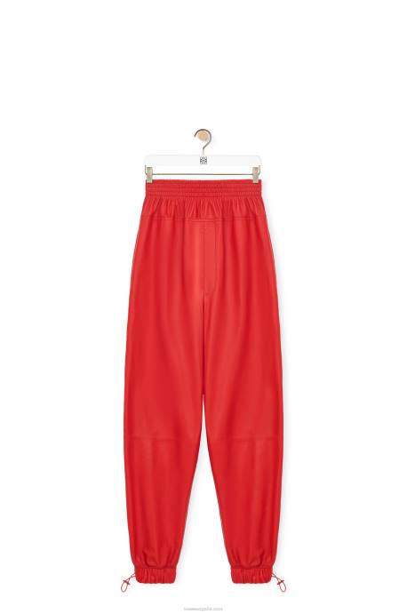 Loewe mujer pantalones elásticos en napa LP641108 rojo