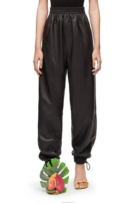 Loewe mujer pantalones elásticos en napa LP641109 negro