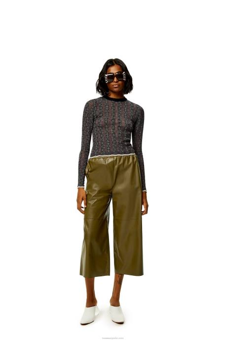 Loewe mujer pantalones tobilleros de napa de cordero LP641140 verde caqui oscuro