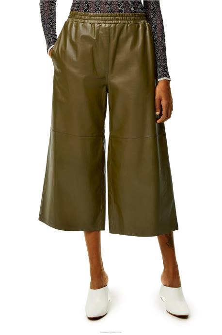 Loewe mujer pantalones tobilleros de napa de cordero LP641140 verde caqui oscuro