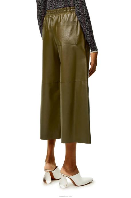 Loewe mujer pantalones tobilleros de napa de cordero LP641140 verde caqui oscuro