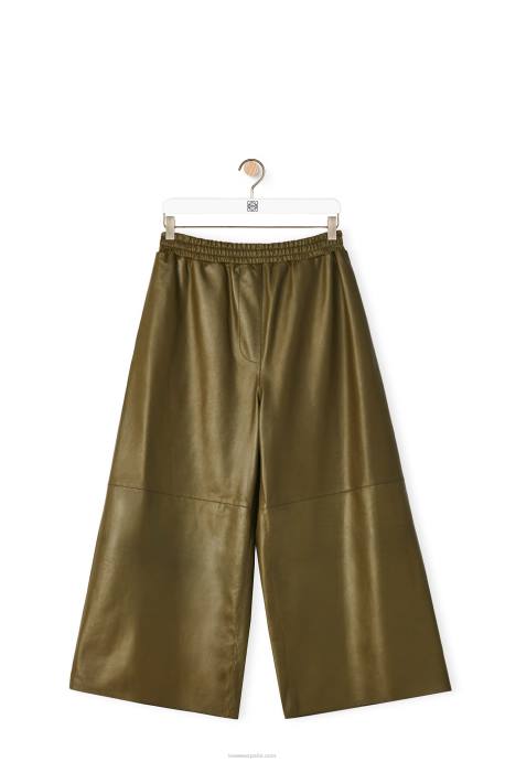 Loewe mujer pantalones tobilleros de napa de cordero LP641140 verde caqui oscuro