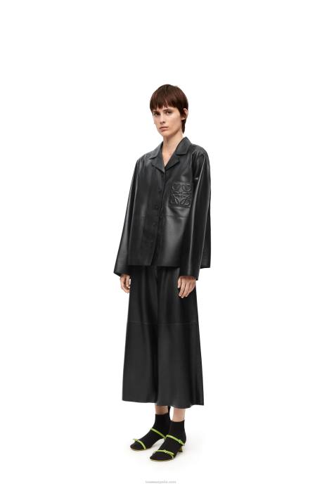 Loewe mujer pantalones tobilleros de napa de cordero LP641141 negro