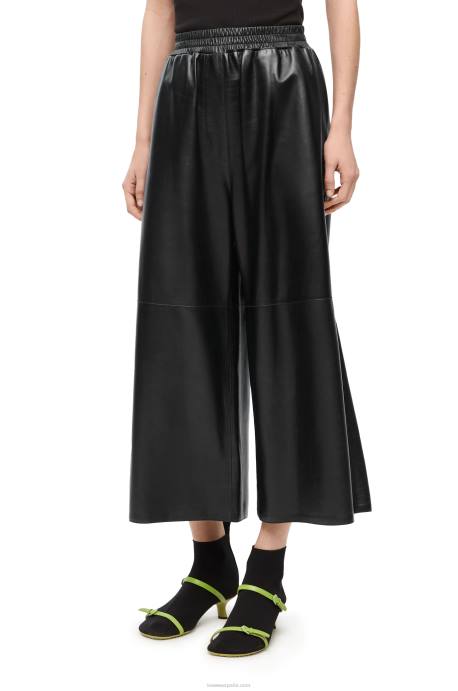 Loewe mujer pantalones tobilleros de napa de cordero LP641141 negro