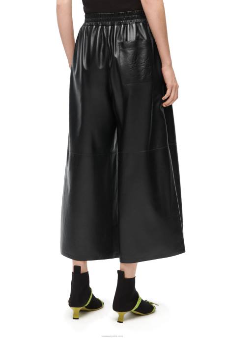 Loewe mujer pantalones tobilleros de napa de cordero LP641141 negro