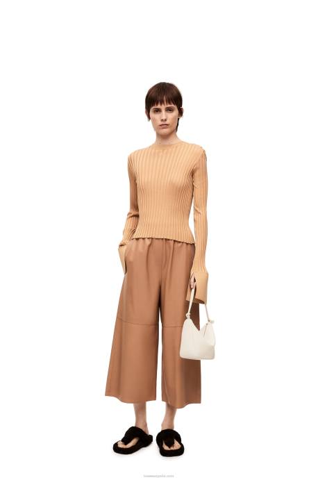 Loewe mujer pantalones tobilleros de napa de cordero LP641144 caramelo