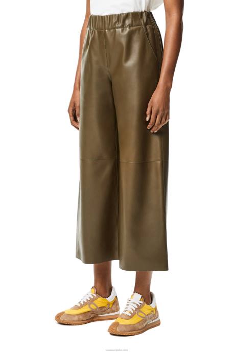 Loewe mujer pantalones tobilleros de napa de cordero LP641152 verde caqui