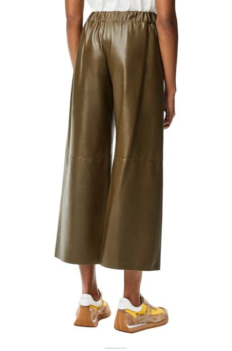 Loewe mujer pantalones tobilleros de napa de cordero LP641152 verde caqui