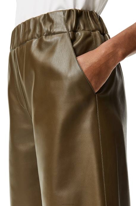 Loewe mujer pantalones tobilleros de napa de cordero LP641152 verde caqui