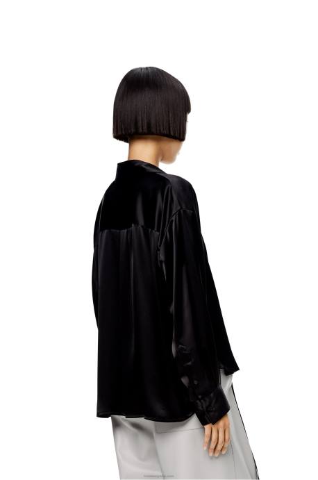 Loewe mujer Blusa de satén con anagrama bordado LP64953 negro
