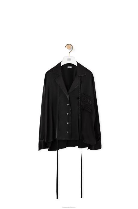 Loewe mujer Blusa de satén con anagrama bordado LP64953 negro