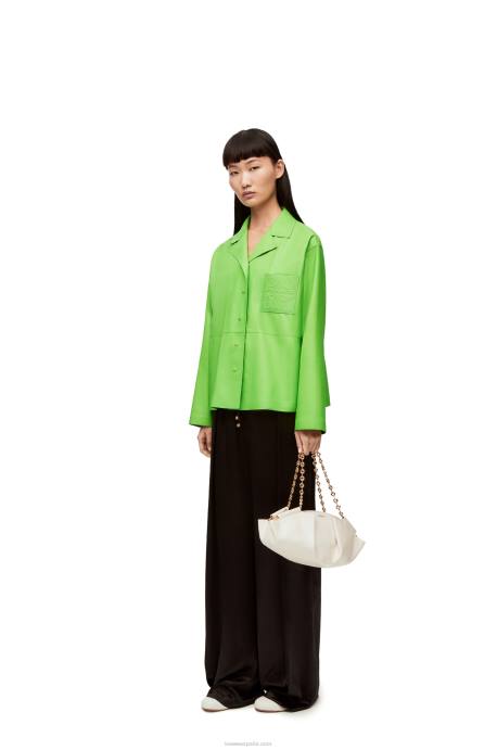 Loewe mujer blusa de pijama con anagrama en napa LP64884 verde flúor