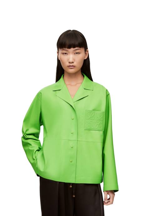 Loewe mujer blusa de pijama con anagrama en napa LP64884 verde flúor