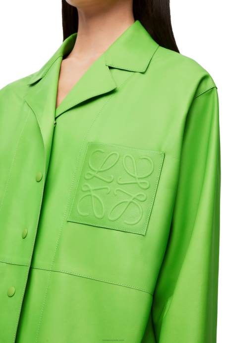 Loewe mujer blusa de pijama con anagrama en napa LP64884 verde flúor