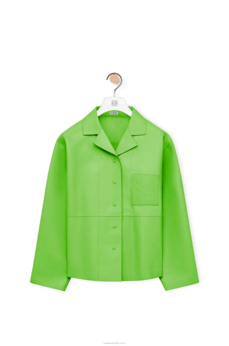 Loewe mujer blusa de pijama con anagrama en napa LP64884 verde flúor