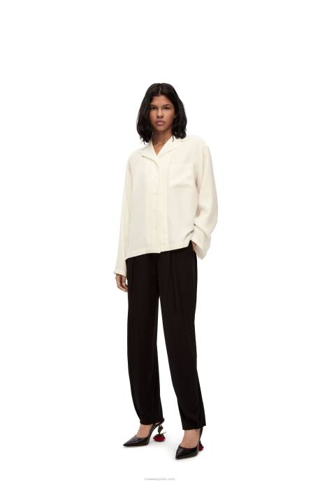 Loewe mujer blusa de pijama con anagrama en seda LP64910 Marfil
