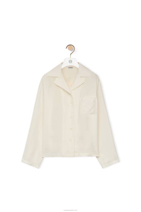 Loewe mujer blusa de pijama con anagrama en seda LP64910 Marfil