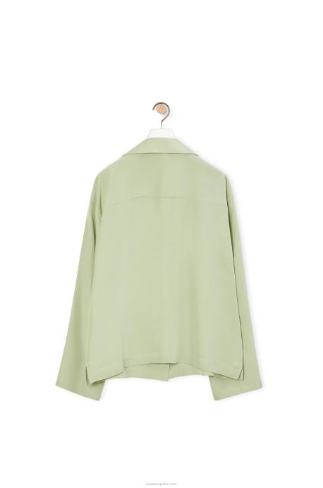 Loewe mujer blusa de pijama con anagrama en seda LP64911 Verde pálido