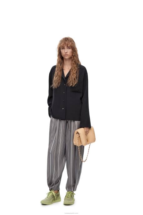 Loewe mujer blusa de pijama con anagrama en seda LP64927 azul profundo