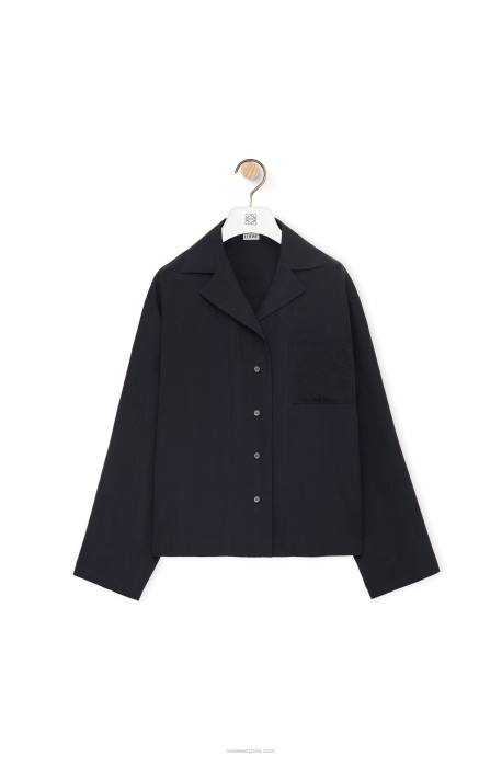 Loewe mujer blusa de pijama con anagrama en seda LP64927 azul profundo