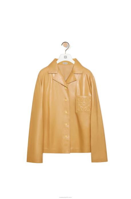 Loewe mujer blusa de pijama de napa de cordero LP64895 arena/mantequilla