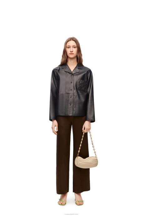 Loewe mujer blusa de pijama de napa de cordero LP64934 negro