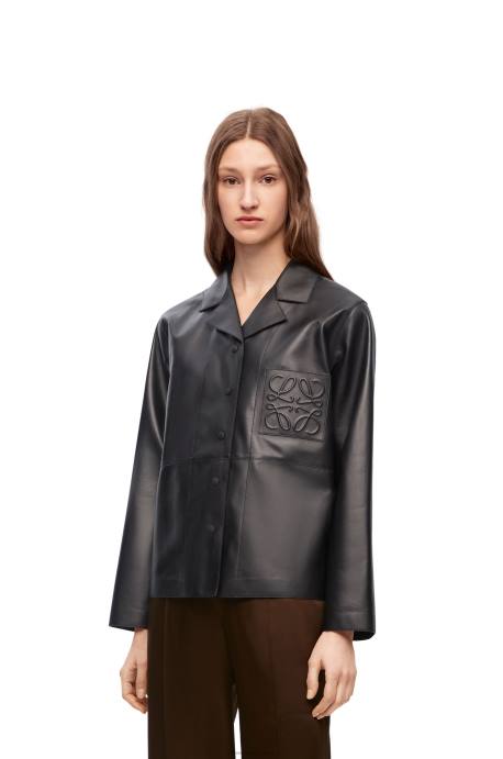 Loewe mujer blusa de pijama de napa de cordero LP64934 negro