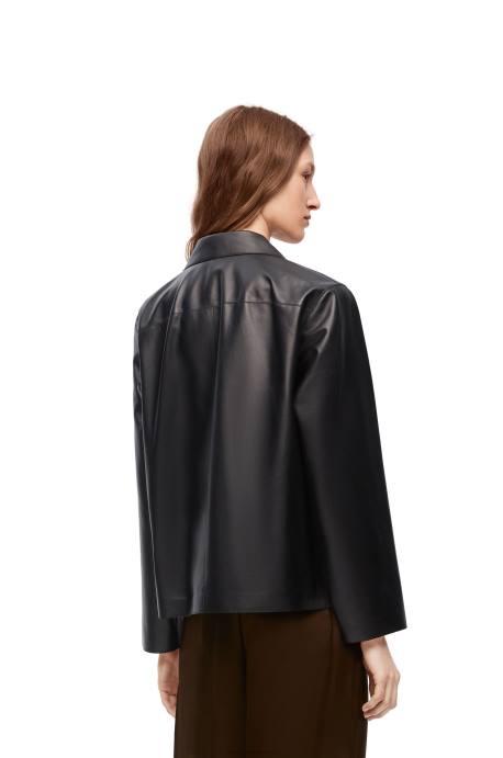 Loewe mujer blusa de pijama de napa de cordero LP64934 negro