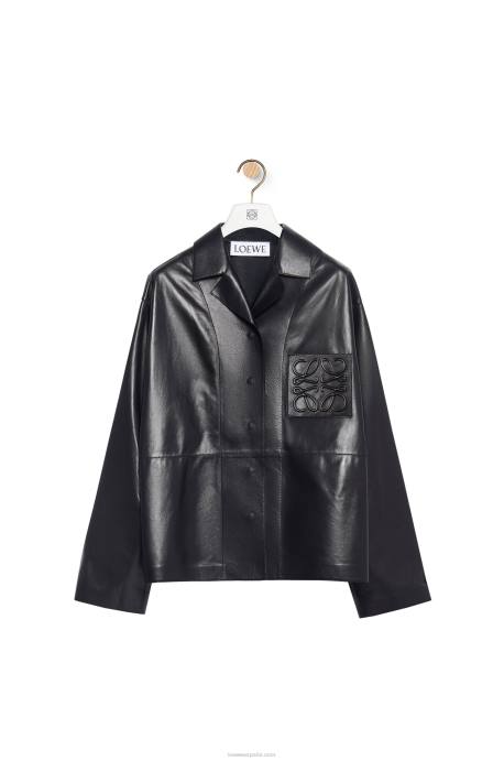 Loewe mujer blusa de pijama de napa de cordero LP64934 negro
