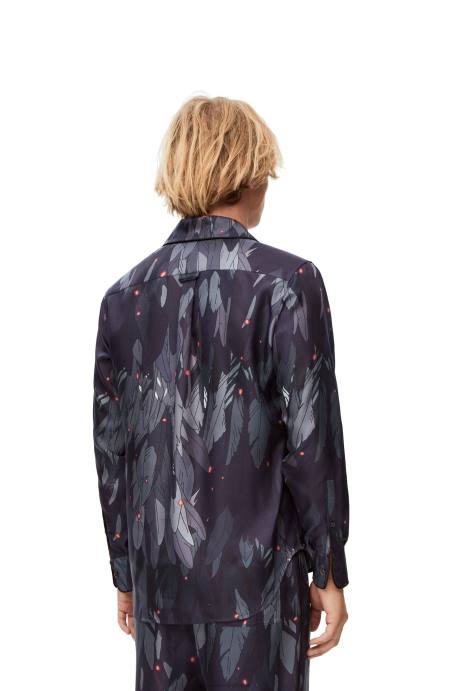 Loewe mujer blusa de pijama de seda con plumas LP64944 Azul marino
