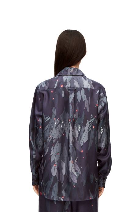 Loewe mujer blusa de pijama de seda con plumas LP64944 Azul marino