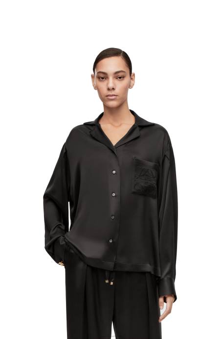 Loewe mujer blusa de pijama en seda LP64886 negro