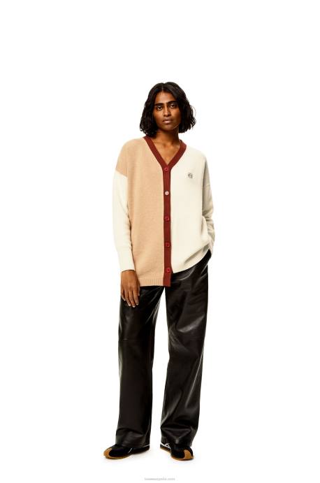 Loewe mujer Cárdigan asimétrico de lana con anagrama LP641009 crudo/camello