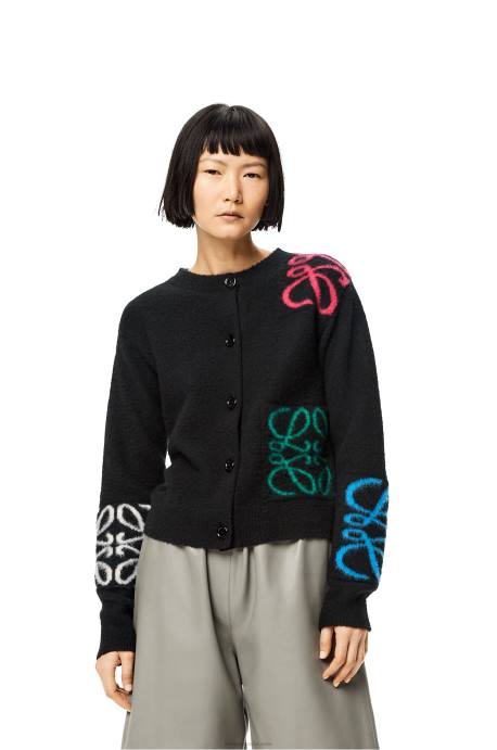 Loewe mujer Cárdigan de lana con anagrama en intarsia LP641004 negro/multicolor