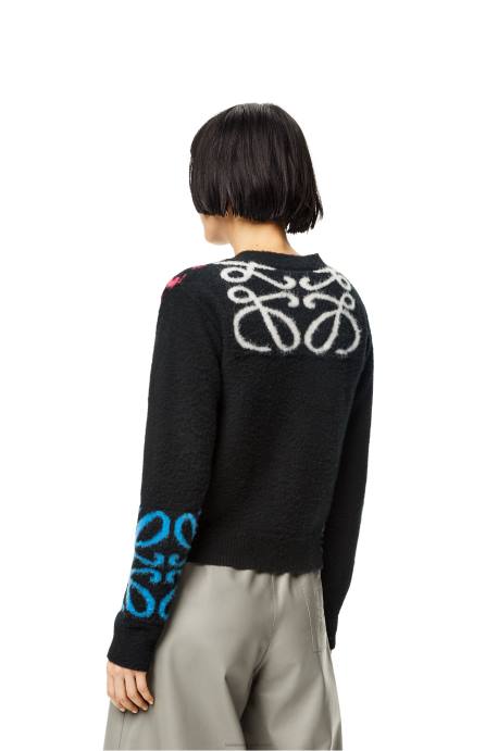 Loewe mujer Cárdigan de lana con anagrama en intarsia LP641004 negro/multicolor
