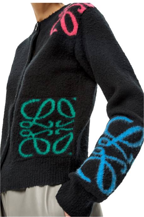 Loewe mujer Cárdigan de lana con anagrama en intarsia LP641004 negro/multicolor
