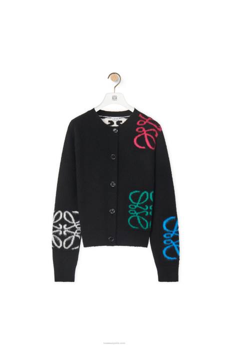 Loewe mujer Cárdigan de lana con anagrama en intarsia LP641004 negro/multicolor